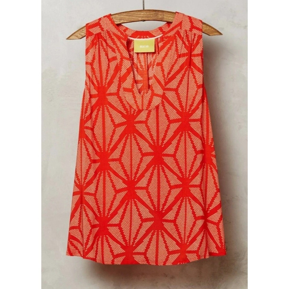Maeve Anthropologie Enna Swing Tank Womens Sz 2 Red Orange Geometric Print Boho